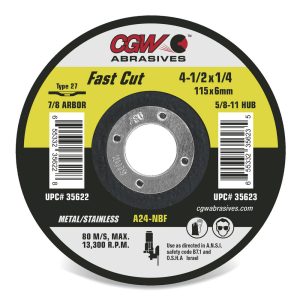 CGW ABRASIVES Depressed Center Wheel: Type 27, 7" Dia, 1/4" Thick, Aluminum Oxide 36262