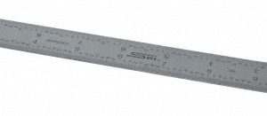 SPI Steel Rule: 12" OAL, 16R Graduation, Rigid, 1" OAW 13-848-7