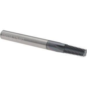 SCIENTIFIC CUTTING TOOLS Straight Flute Thread Mill: 1/16 - 27 & 1/8 - 27, External & Internal, 4 Flutes, 1/4" Shank Dia, Solid Carbide TM21827NPT-A