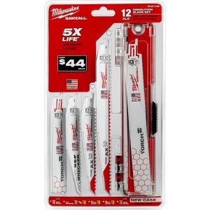 MILWAUKEE TOOL 12 Piece, 6" to 9" Long x 0.04" to 0.05" Thick, Bi-Metal Reciprocating Saw Blade Set 49-22-1129