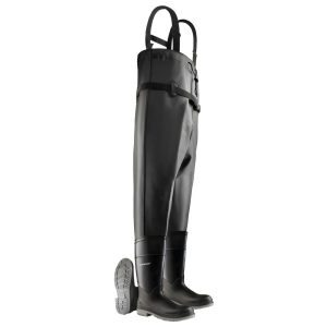 DUNLOP PROTECTIVE FOOTWEAR Hip & Chest Wader: High-Leg Boot, Black, PVC, Size 9 86067.9