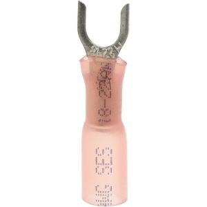 VALUE COLLECTION Standard Fork Terminal: Red, Polyolefin, Partially Insulated, #8 & #10 Stud, Crimp BOW-23836