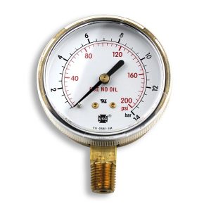 SMITH/MILLER Brass Pressure Gauge, 1/4" NPT Bottom Stem, 200 PSI GA033-07