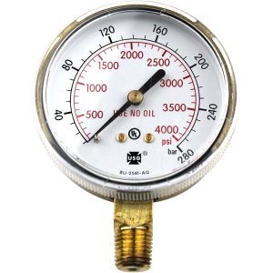 SMITH/MILLER Brass Pressure Gauge, 1/4" NPT Bottom Stem, 4,000 PSI GA043-07