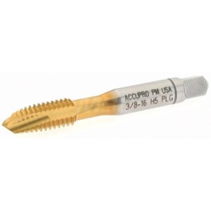 ACCUPRO Spiral Point Tap: 3/8-16 UNC, 3 Flutes, Plug Chamfer, 2B Class of Fit, High-Speed Steel-PM, TiN Coated 30125-00T
