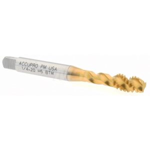 ACCUPRO Spiral Flute Tap: 1/4-20, UNC, 3 Flute, Modified Bottoming Chamfer, 2B Class of Fit, Powdered Metal, TiN Finish 40085-01T