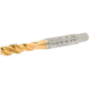 ACCUPRO Spiral Flute Tap: 5/16-18, UNC, 3 Flute, Modified Bottoming Chamfer, 2B Class of Fit, Powdered Metal, TiN Finish 40105-01T