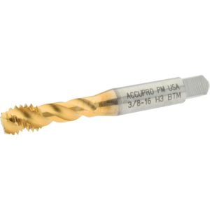 ACCUPRO Spiral Flute Tap: 3/8-16, UNC, 3 Flute, Modified Bottoming Chamfer, 3B Class of Fit, Powdered Metal, TiN Finish 40123-01T