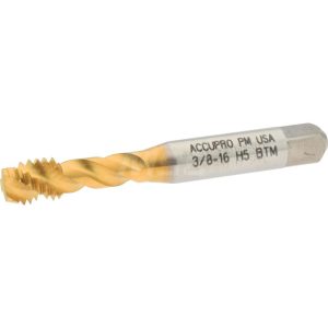 ACCUPRO Spiral Flute Tap: 3/8-16, UNC, 3 Flute, Modified Bottoming Chamfer, 2B Class of Fit, Powdered Metal, TiN Finish 40125-01T