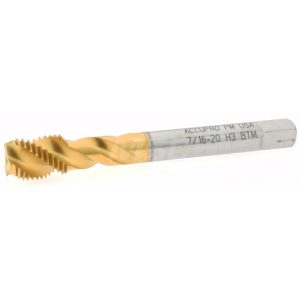 ACCUPRO Spiral Flute Tap: 7/16-20, UNF, 3 Flute, Modified Bottoming Chamfer, Powdered Metal, TiN Finish 40153-00T