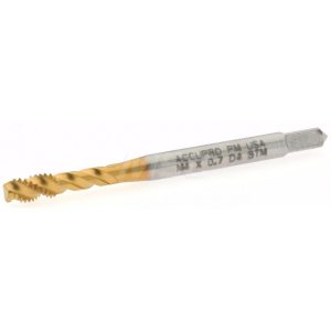 ACCUPRO Spiral Flute Tap: M4x0.70, Metric Coarse, 3 Flute, Modified Bottoming Chamfer, 6H Class of Fit, Powdered Metal, TiN Finish 43034-01T