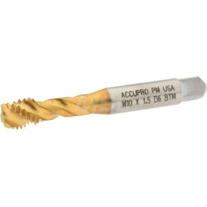 ACCUPRO Spiral Flute Tap: M10x1.5, Metric Coarse, 3 Flute, Modified Bottoming Chamfer, 6H Class of Fit, Powdered Metal, TiN Finish 43076-01T