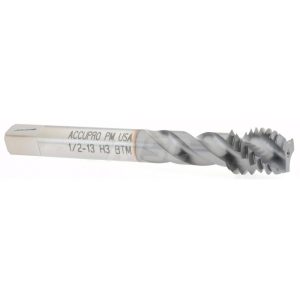 ACCUPRO Spiral Flute Tap: 1/2-13, UNC, 3 Flute, Modified Bottoming Chamfer, 3B Class of Fit, Powdered Metal, TiCN Finish 40163-00C