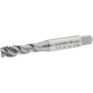 ACCUPRO Spiral Flute Tap: 3/8-16, UNC, 3 Flute, Modified Bottoming Chamfer, 3B Class of Fit, Powdered Metal, TiCN Finish 40123-01C