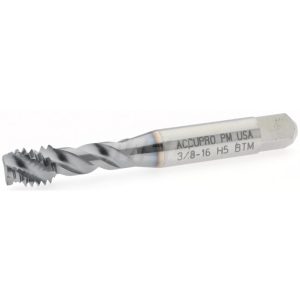 ACCUPRO Spiral Flute Tap: 3/8-16, UNC, 3 Flute, Modified Bottoming Chamfer, 2B Class of Fit, Powdered Metal, TiCN Finish 40125-01C