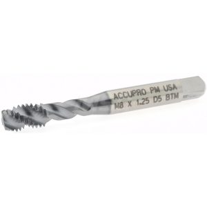 ACCUPRO Spiral Flute Tap: M8x1.25, Metric Coarse, 3 Flute, Modified Bottoming Chamfer, 6H Class of Fit, Powdered Metal, TiCN Finish 43065-01C