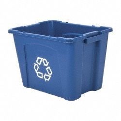 RUBBERMAID Rubbermaid Commercial Products, Recycling Bin/Box, Stackable, 14 Gal, Blue FG571473BLUE