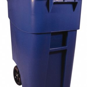 RUBBERMAID Rollout Trash/Garbage Can/Bin with Wheels, 50 Gal, Blue FG9W2700BLUE