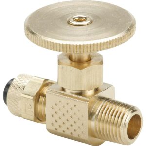 PARKER Needle Valve: Straight, 3/8 x 1/4" Pipe, Poly-Tite to Male Pipe End, Brass Body NV311P-6-4