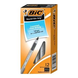 BIC Round Stick Grip Pen: Ball Tip, Black Ink BICGSM11BK