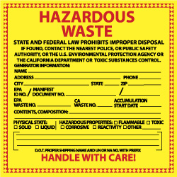 ACCUFORMNMC Hazardous Material Label: "Hazardous Waste - State & Federal Law Prohibits Improper Disposal", Square, 6" Wide, 6" High HW15
