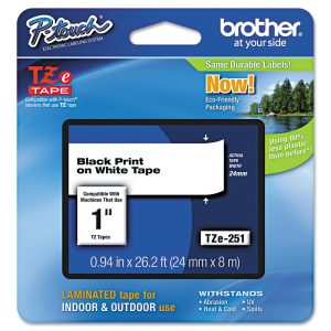 BROTHER Labels, Ribbons & Tapes; Tape Type: Standard Adhesive Laminated Labeling Tape ; Attachment Method: Standard Strength Permanent ; Color Family: White ; Color: White BRTTZE251