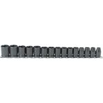 PROTO Socket Set: Impact Standard, 15 Pc, 1/2" Drive, 10.00 to 24.00 mm J74204