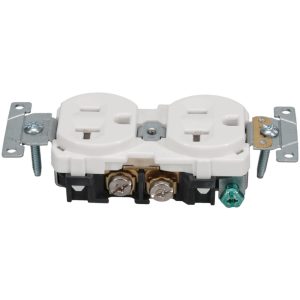 LEVITON Straight Blade Duplex Receptacle: NEMA 5-20R, 20 Amps, Self-Grounding BR20-W