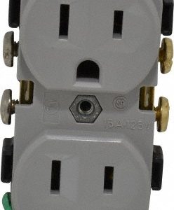 LEVITON Straight Blade Duplex Receptacle: NEMA 5-15R, 15 Amps, Self-Grounding CR15-GY
