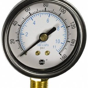 AMETEK Pressure Gauge: 2" Dial, 1/4" Thread, Lower Mount 165284