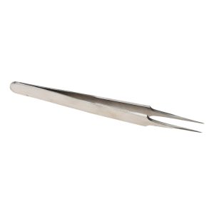 VALUE COLLECTION Dumont-Style Swiss Pattern Tweezer: 4-SA, Stainless Steel, Indented Shank with Beveled Edge & Extra-Honed Point Tip, 4-11/32" OAL 10404SA