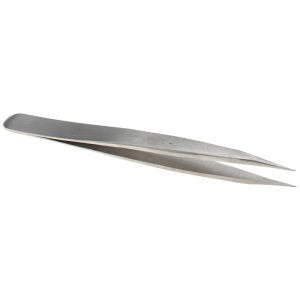 VALUE COLLECTION Dumont-Style Swiss Pattern Tweezer: OO-SA, Stainless Steel, Thick Shank with Flat Edge, Honed & Blunt Point Tip, 4-3/4" OAL 10453SA