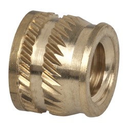 E-Z LOK 1/4-20, 0.349" Small to 0.363" Large End Hole Diam, Brass Single Vane Tapered Hole Threaded Insert TH-420-SV