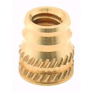 E-Z LOK #6-32, 0.185" Small to 0.206" Large End Hole Diam, Brass Double Vane Tapered Hole Threaded Insert DV-006-TH