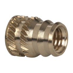 E-Z LOK #10-32, 0.246" Small to 0.277" Large End Hole Diam, Brass Double Vane Tapered Hole Threaded Insert DV-132-TH