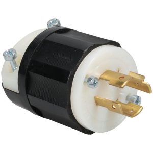 LEVITON Locking Inlet: Plug, Industrial, L14-20P, 125 & 250V, Black & White 2411