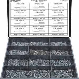 VALUE COLLECTION 1,100 Piece, 1/8 to 3/16" Hole Diam, Dome Head, Steel Blind Rivet Assortment 67761445