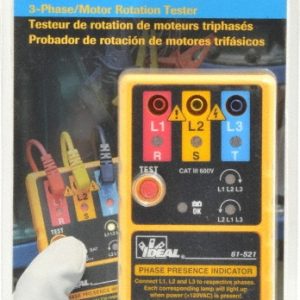 IDEAL 3 Phase, 100 to 600 VAC, 10 to 400 Hz, 5 to 131&deg;F, LED Display Phase Rotation Tester 61-521