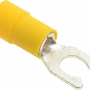 THOMAS & BETTS Locking Fork Terminal: Yellow, Vinyl, Partially Insulated, #10 Stud, Crimp TV10-10LF-XV