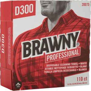 BRAWNY PROFESSIONAL D300 Disposable Cleaning Towels, Tall Box, White 20075