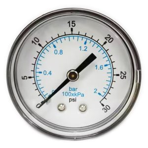 VALUE COLLECTION Pressure Gauge: 2" Dial, 30 psi, 1/4" Thread, NPT, Center Back Mount 111CB20030