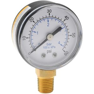 VALUE COLLECTION Pressure Gauge: 2" Dial, 60 psi, 1/4" Thread, NPT, Lower Mount 111CL20060