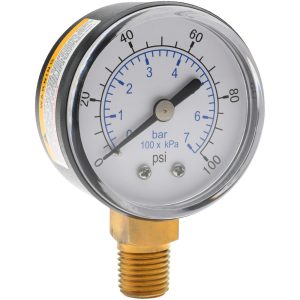 VALUE COLLECTION Pressure Gauge: 2" Dial, 100 psi, 1/4" Thread, NPT, Lower Mount 111CL20100