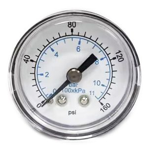 VALUE COLLECTION Pressure Gauge: 1-1/2" Dial, 160 psi, 1/8" Thread, NPT, Center Back Mount 111CB15160