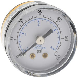 VALUE COLLECTION Pressure Gauge: 1-1/2" Dial, 60 psi, 1/8" Thread, NPT, Center Back Mount 111CB15060