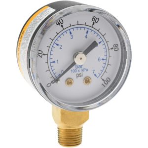 VALUE COLLECTION Pressure Gauge: 1-1/2" Dial, 100 psi, 1/8" Thread, NPT, Lower Mount 111CL15100