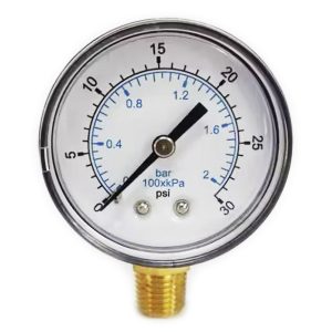 VALUE COLLECTION Pressure Gauge: 1-1/2" Dial, 30 psi, 1/8" Thread, NPT, Lower Mount 111CL15030