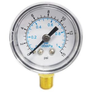 VALUE COLLECTION Pressure Gauge: 1-1/2" Dial, 15 psi, 1/8" Thread, NPT, Lower Mount 111CL15015
