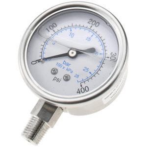 VALUE COLLECTION Pressure Gauge: 2-1/2" Dial, 400 psi, 1/4" Thread, NPT, Lower Mount 116AL25400
