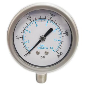 VALUE COLLECTION Pressure Gauge: 2-1/2" Dial, 200 psi, 1/4" Thread, NPT, Lower Mount 116AL25200